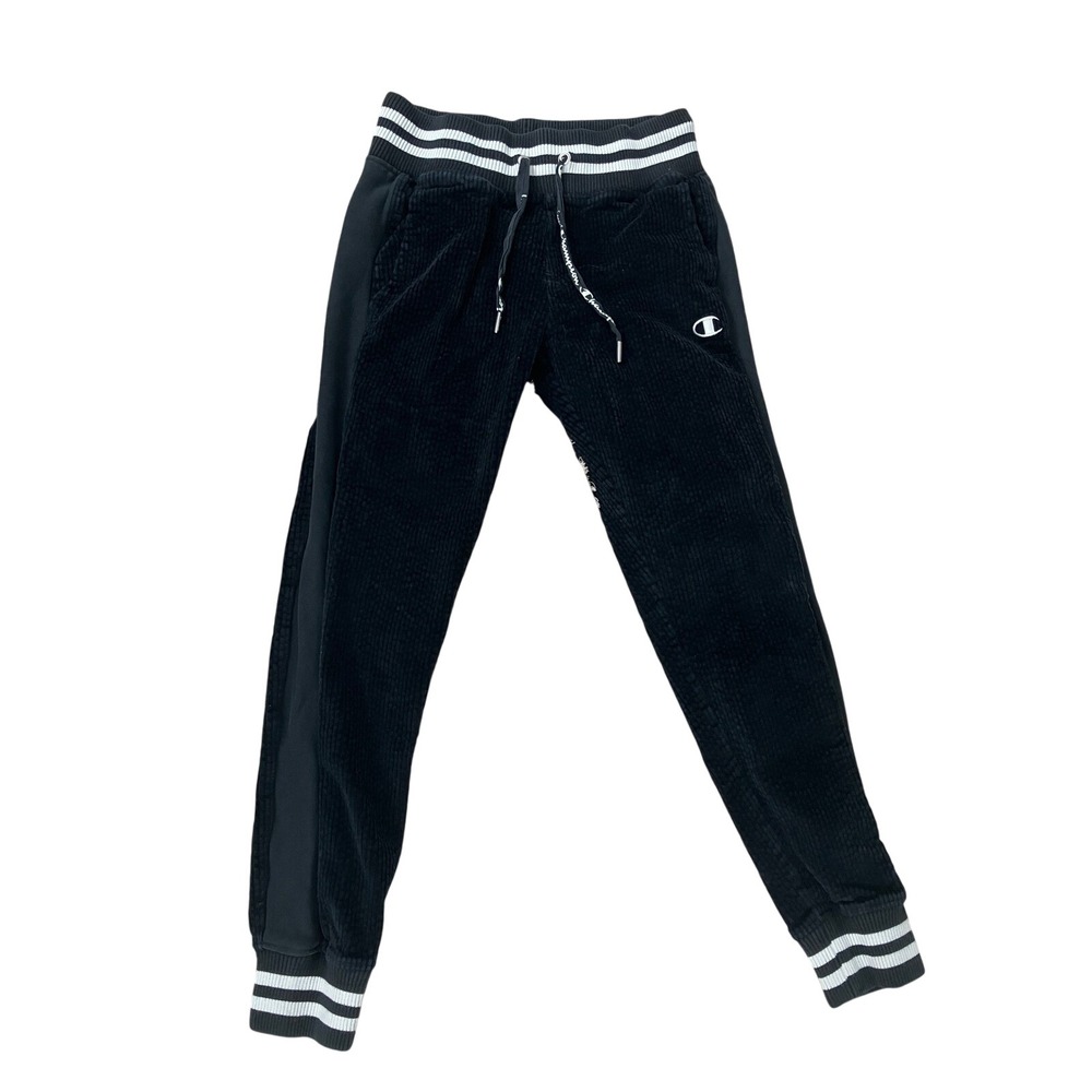 Champion Reverse Weave Corduroy‎ Jogger Pants Black Striped Trim Small S